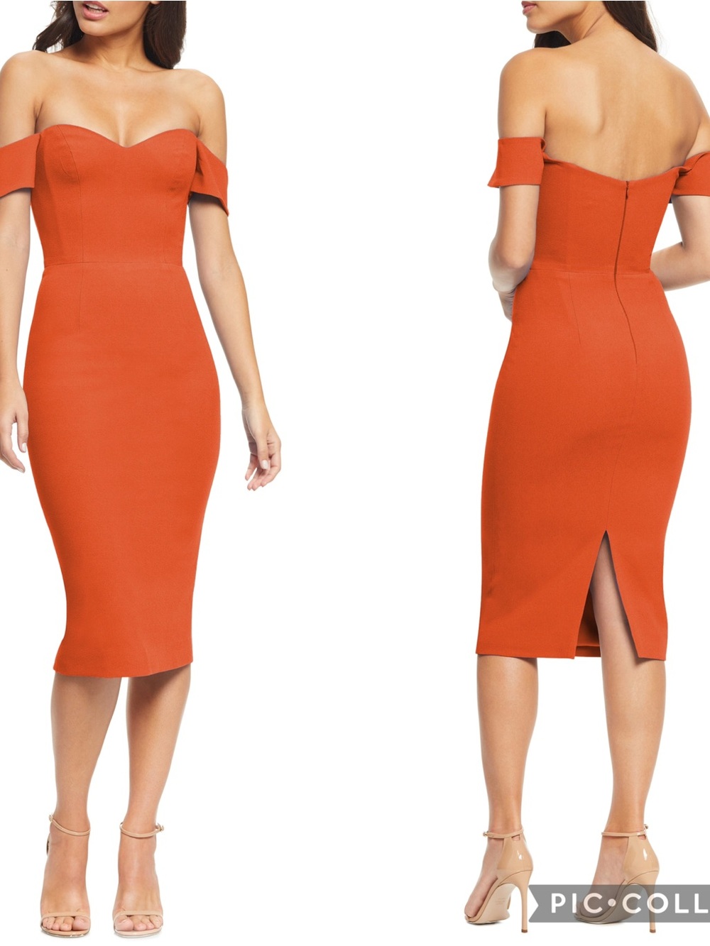 Dress the Population Bailey Off-Shoulder body con dress in poppy size large